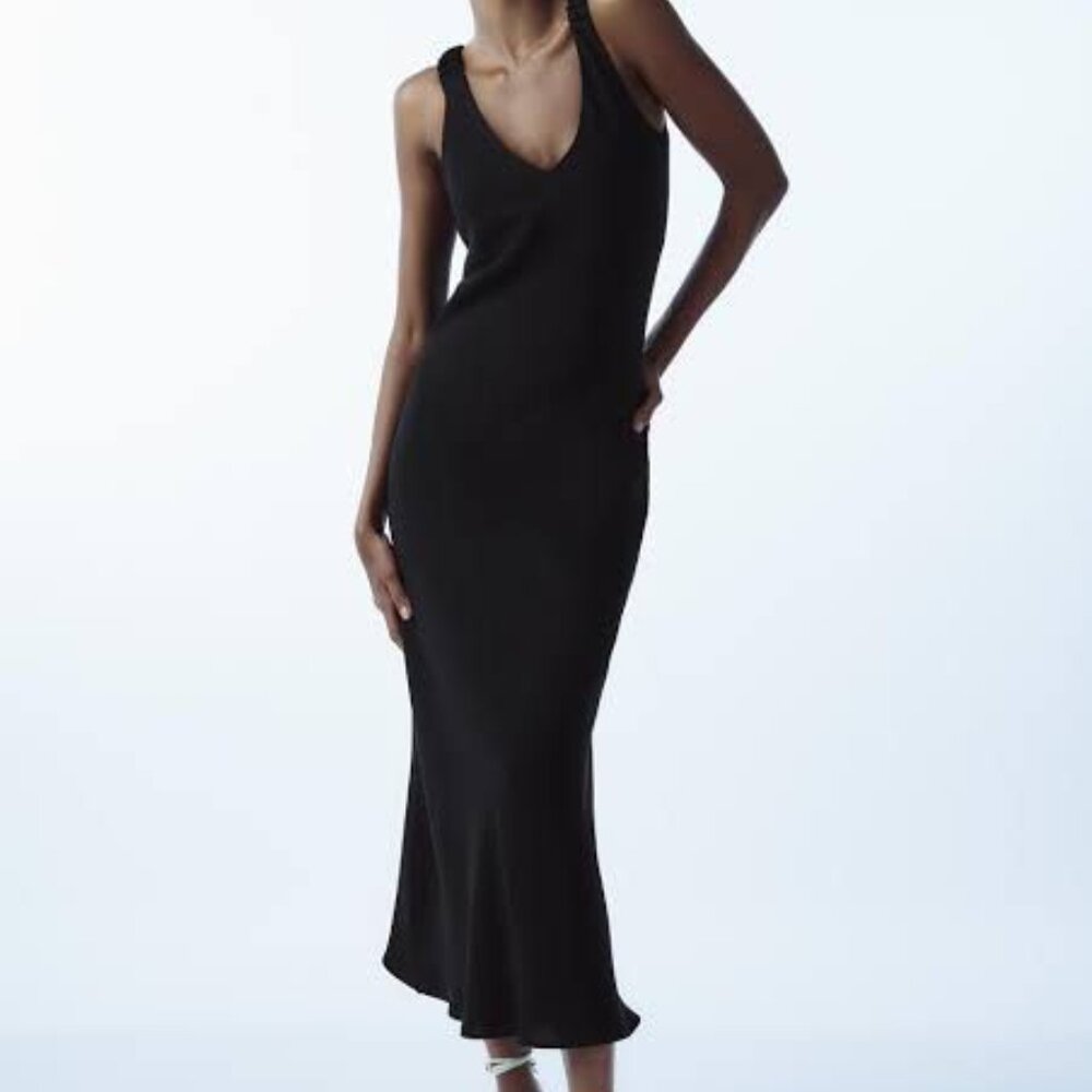 NWT ZARA RUCHED STRAP TANK DRESS SIZE MED BLACK